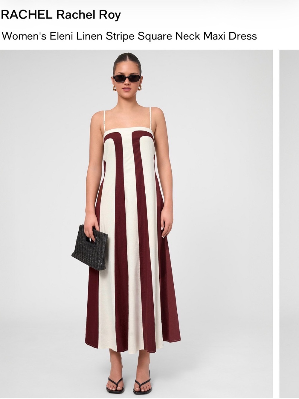 RACHEL Rachel Roy Cream and Burgundy Vertical Stripe Square-Neck Maxi Dress